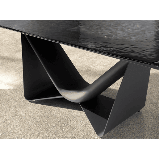 Mesa de jantar extensível oval barril vidro preto, aço inoxidável e fibra de vidro cinzento-escuro metal Mesa de jantar extensível oval barril vidro preto, aço inoxidável e fibra de vidro cinzento-escuro metal