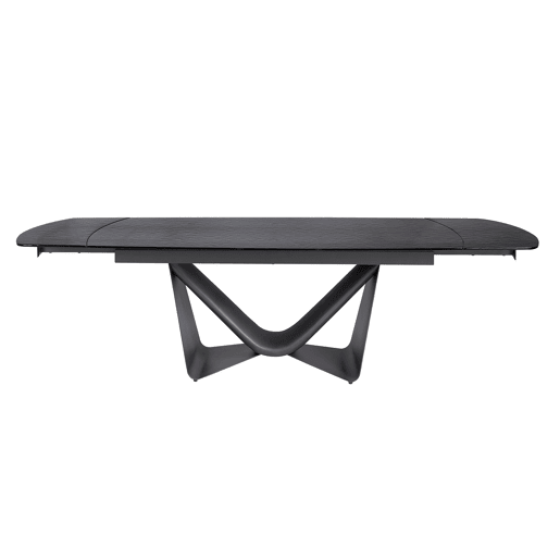Mesa de jantar extensível oval barril vidro preto, aço inoxidável e fibra de vidro cinzento-escuro metal Mesa de jantar extensível oval barril vidro preto, aço inoxidável e fibra de vidro cinzento-escuro metal