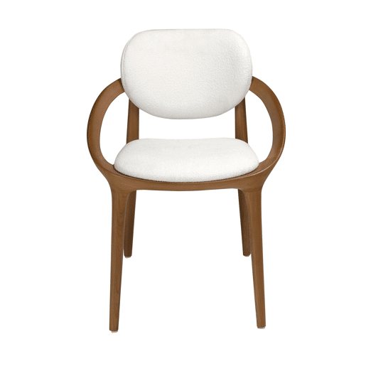 Cadeira estofada em tecido branco cru com pés nogueira - modelo 4254