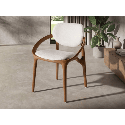 Cadeira estofada em tecido branco cru com pés nogueira - modelo 4254