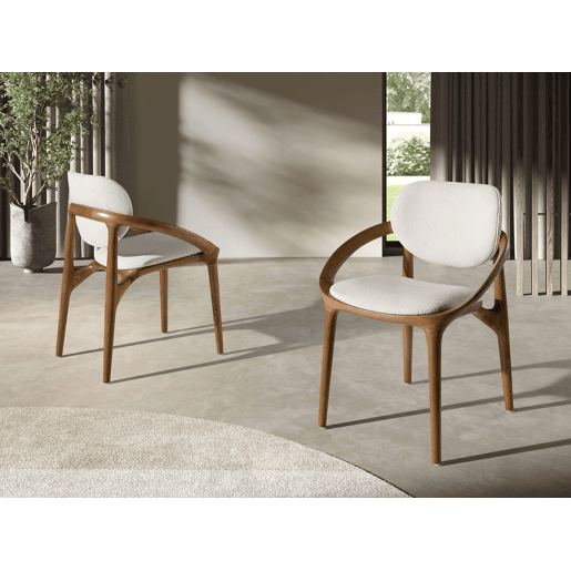 Cadeira estofada em tecido branco cru com pés nogueira - modelo 4254