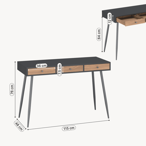 Secretária Tumba com 3 gavetas 115x48x76cm PretoEfeito Nogueira en.casa Secretária Tumba com 3 gavetas 115x48x76cm PretoEfeito Nogueira en.casa