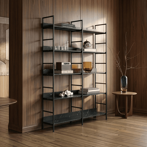 Estante Noskik 5 níveis metal 180x120x30cm Efeito mármore preto en.casa Estante Noskik 5 níveis metal 180x120x30cm Efeito mármore preto en.casa