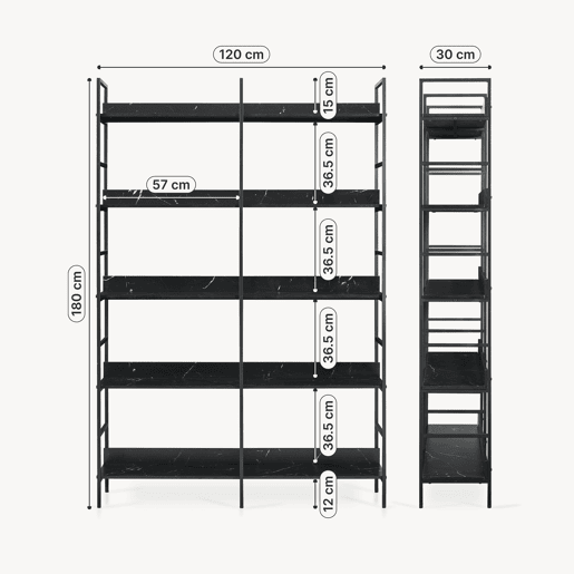 Estante Noskik 5 níveis metal 180x120x30cm Efeito mármore preto en.casa Estante Noskik 5 níveis metal 180x120x30cm Efeito mármore preto en.casa