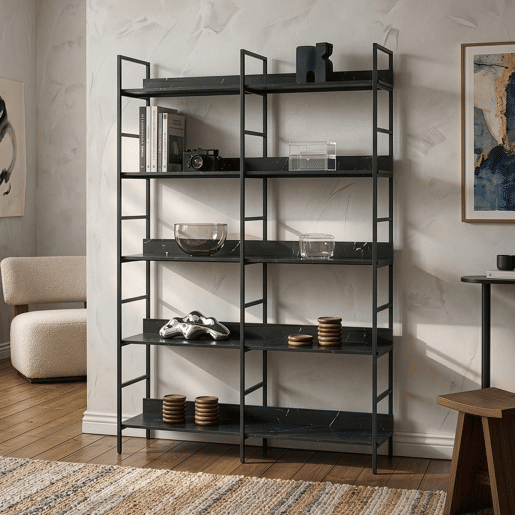 Estante Noskik 5 níveis metal 180x120x30cm Efeito mármore preto en.casa Estante Noskik 5 níveis metal 180x120x30cm Efeito mármore preto en.casa
