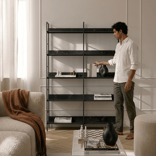 Estante Noskik 5 níveis metal 180x120x30cm Efeito mármore preto en.casa Estante Noskik 5 níveis metal 180x120x30cm Efeito mármore preto en.casa