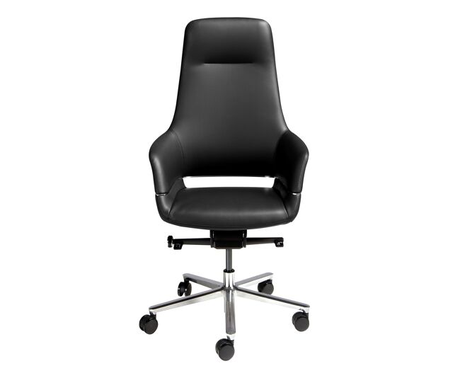 Silla oficina giratoria polipiel negro modelo 4259, reposabrazos y detalle aluminio