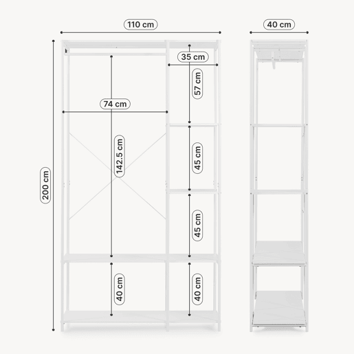 Roupeiro aberto Verdfjorg Varão 5 compartimentos 200x110x40cm metal Branco en.casa Roupeiro aberto Verdfjorg Varão 5 compartimentos 200x110x40cm metal Branco en.casa