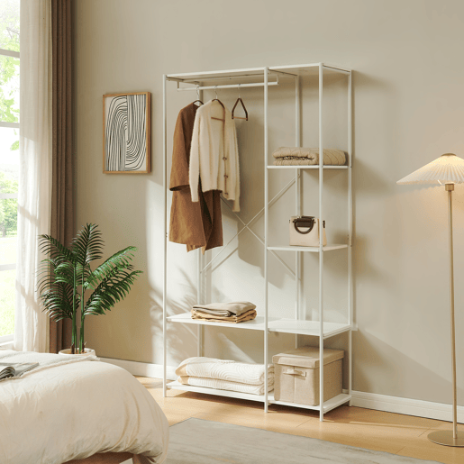 Roupeiro aberto Verdfjorg Varão 5 compartimentos 200x110x40cm metal Branco en.casa Roupeiro aberto Verdfjorg Varão 5 compartimentos 200x110x40cm metal Branco en.casa