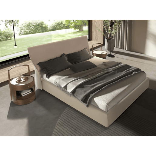 Mesa de cabeceira nogueira com tampo estofado em pele sintética cor creme, 2 gavetas com fecho soft-closing, 50 x 54 x 72 cm