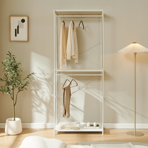 Roupeiro aberto Verdfjorg 2 varões e 2 prateleiras 200x80x40cm metal Branco en.casa Roupeiro aberto Verdfjorg 2 varões e 2 prateleiras 200x80x40cm metal Branco en.casa