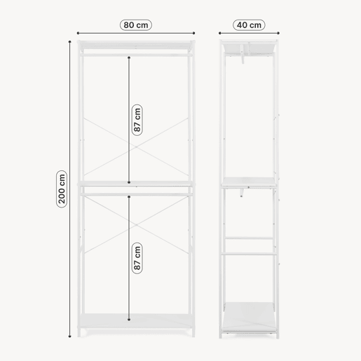 Roupeiro aberto Verdfjorg 2 varões e 2 prateleiras 200x80x40cm metal Branco en.casa Roupeiro aberto Verdfjorg 2 varões e 2 prateleiras 200x80x40cm metal Branco en.casa