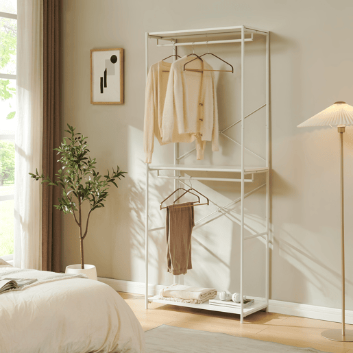 Roupeiro aberto Verdfjorg 2 varões e 2 prateleiras 200x80x40cm metal Branco en.casa Roupeiro aberto Verdfjorg 2 varões e 2 prateleiras 200x80x40cm metal Branco en.casa
