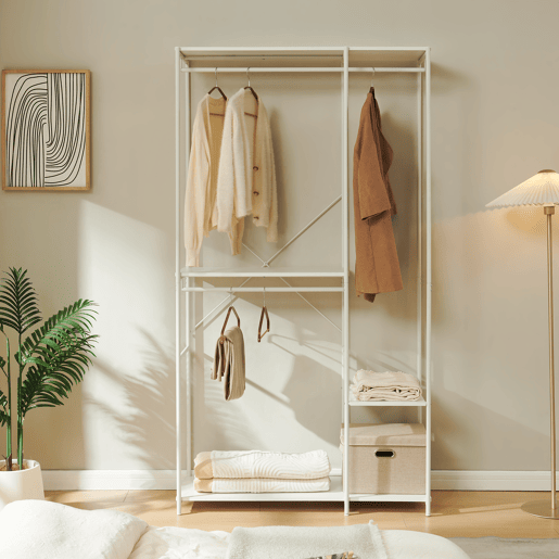 Roupeiro aberto Verdfjorg 3 varões e 3 prateleiras 200x110x40cm metal Branco en.casa Roupeiro aberto Verdfjorg 3 varões e 3 prateleiras 200x110x40cm metal Branco en.casa