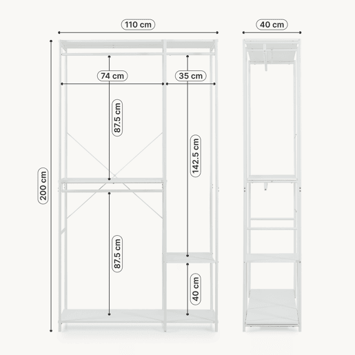 Roupeiro aberto Verdfjorg 3 varões e 3 prateleiras 200x110x40cm metal Branco en.casa Roupeiro aberto Verdfjorg 3 varões e 3 prateleiras 200x110x40cm metal Branco en.casa