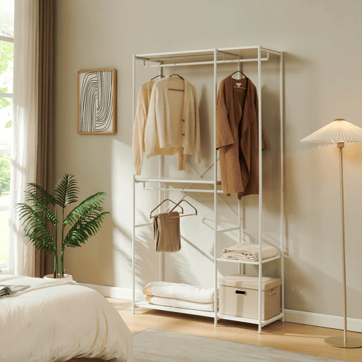 Roupeiro aberto Verdfjorg 3 varões e 3 prateleiras 200x110x40cm metal Branco en.casa Roupeiro aberto Verdfjorg 3 varões e 3 prateleiras 200x110x40cm metal Branco en.casa