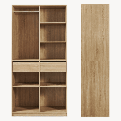Roupeiro aberto Vippsaki com 2 gavetas 200x100x50 cm Efeito carvalho en.casa Roupeiro aberto Vippsaki com 2 gavetas 200x100x50 cm Efeito carvalho en.casa