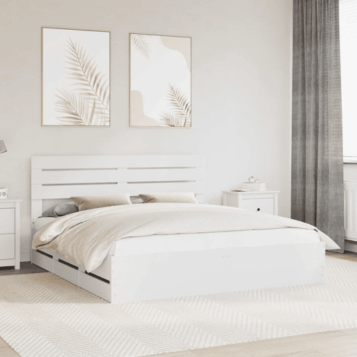 Estrutura De Cama De Casal Moderno - Branco 180 x 200 cm Madeira de Engenharia Estrutura De Cama De Casal Moderno - Branco 180 x 200 cm Madeira de Engenharia