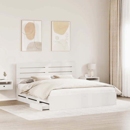 Estrutura De Cama De Casal Moderno - Branco 180 x 200 cm Madeira de Engenharia Estrutura De Cama De Casal Moderno - Branco 180 x 200 cm Madeira de Engenharia