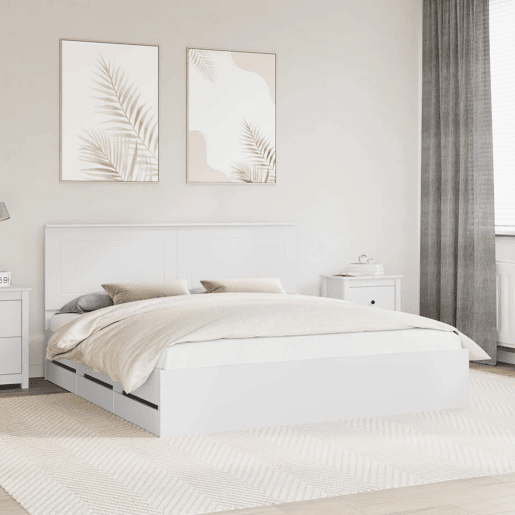 Estrutura De Cama De Casal Moderno - Branco 180 x 200 cm Madeira de Engenharia