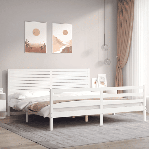Estrutura de Cama de casal moderno com cabeceira 200x200cm madeira maciça branco Estrutura de Cama de casal moderno com cabeceira 200x200cm madeira maciça branco