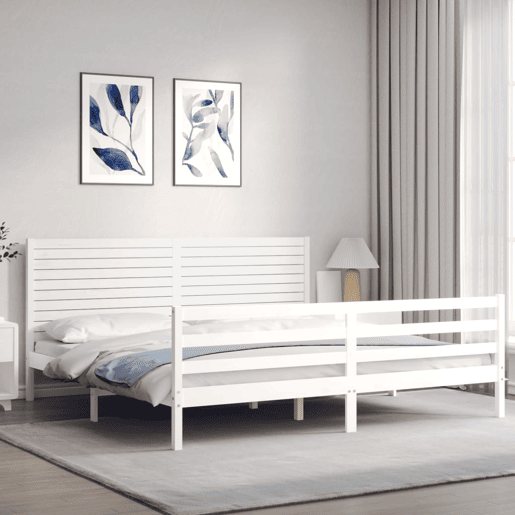 Estrutura de Cama de casal moderno com cabeceira 200x200cm madeira maciça branco Estrutura de Cama de casal moderno com cabeceira 200x200cm madeira maciça branco