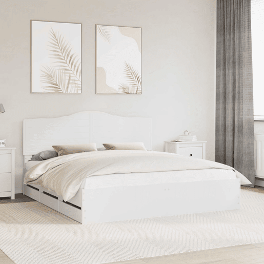 Estrutura De Cama De Casal Moderno - Branco 180 x 200 cm Madeira de Engenharia Estrutura De Cama De Casal Moderno - Branco 180 x 200 cm Madeira de Engenharia