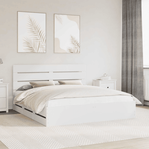 Estrutura De Cama De Casal Moderno - Branco 180 x 200 cm Madeira de Engenharia Estrutura De Cama De Casal Moderno - Branco 180 x 200 cm Madeira de Engenharia