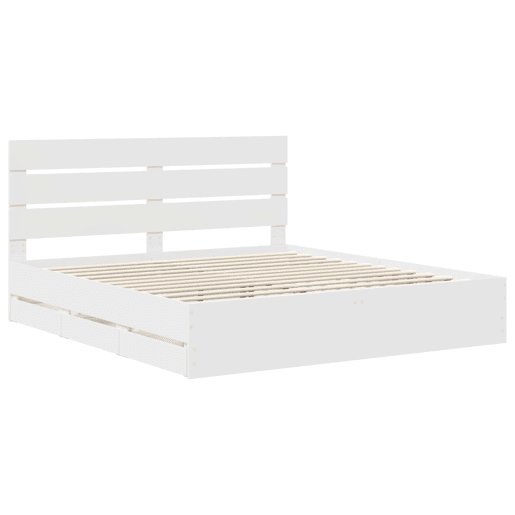 Estrutura De Cama De Casal Moderno - Branco 180 x 200 cm Madeira de Engenharia Estrutura De Cama De Casal Moderno - Branco 180 x 200 cm Madeira de Engenharia