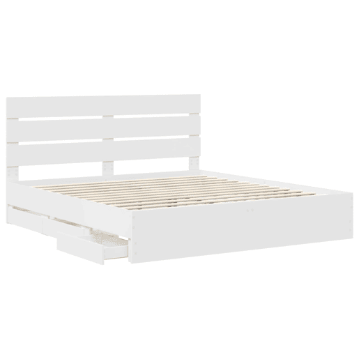 Estrutura De Cama De Casal Moderno - Branco 180 x 200 cm Madeira de Engenharia Estrutura De Cama De Casal Moderno - Branco 180 x 200 cm Madeira de Engenharia