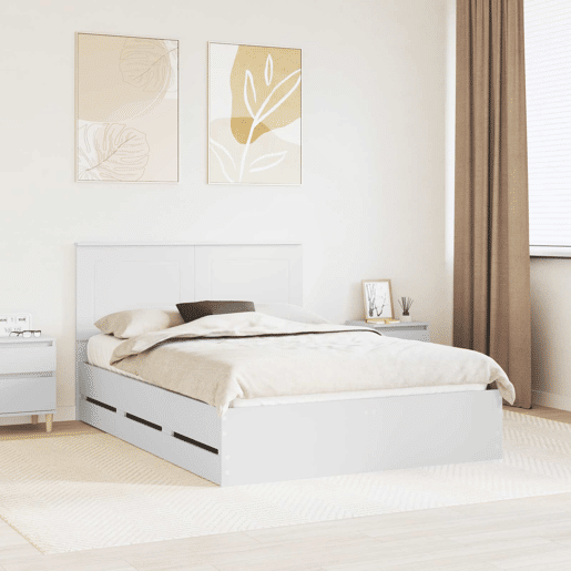 Estrutura De Cama De Casal Moderno - Branco 160 x 200 cm Madeira de Engenharia