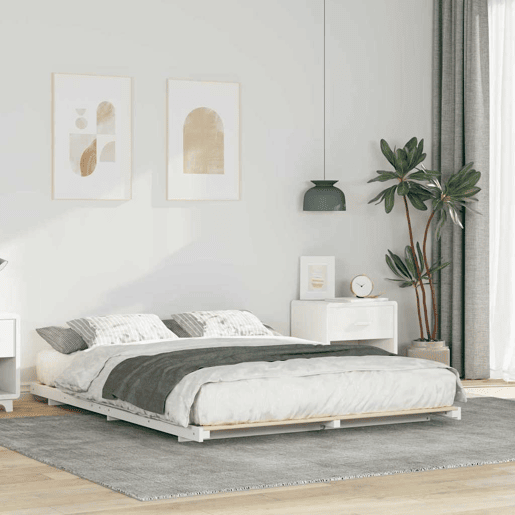 Estrutura de Cama de casal simple de chão simples e minimalista - Branco 160 x 220 cm Estrutura de Cama de casal simple de chão simples e minimalista - Branco 160 x 220 cm