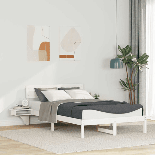 Estrutura da Cama de casal simple com cabeceira Branco 140 x 200 cm Estrutura da Cama de casal simple com cabeceira Branco 140 x 200 cm