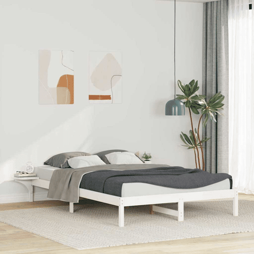 Estrutura de Cama de casal moderno com Mesas Laterais Branco 160 x 210 cm