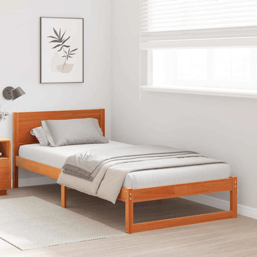 Estrutura de cama de solteiro moderno com cabeceira - Marrom Cera 75 x 190 cm Estrutura de cama de solteiro moderno com cabeceira - Marrom Cera 75 x 190 cm