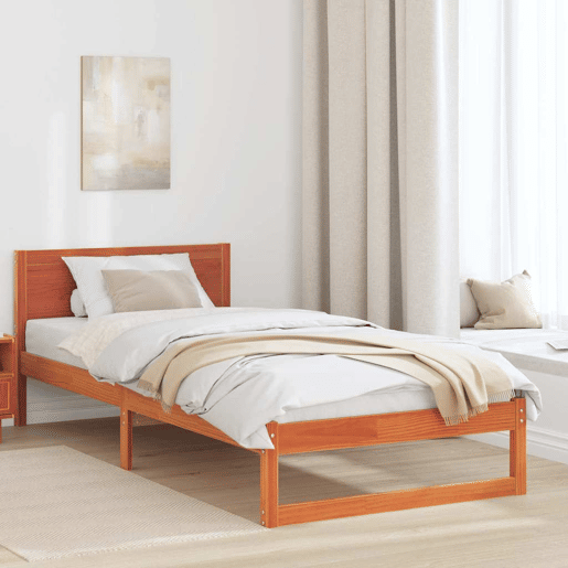 Estrutura de cama de solteiro moderno com cabeceira - Marrom Cera 90 x 190 cm Estrutura de cama de solteiro moderno com cabeceira - Marrom Cera 90 x 190 cm