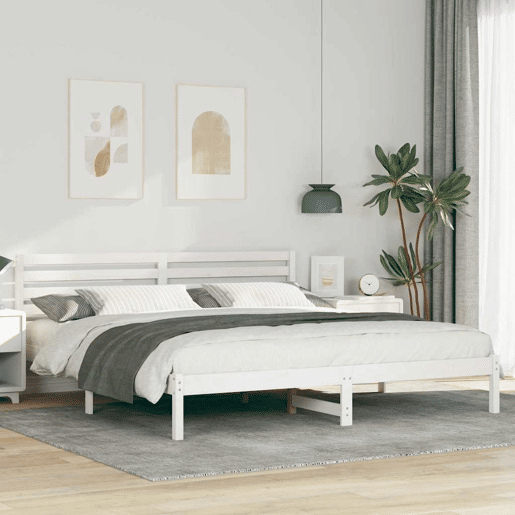 Estrutura de cama de casal com cabeceira king size - Branco 200 x 200 cm Estrutura de cama de casal com cabeceira king size - Branco 200 x 200 cm