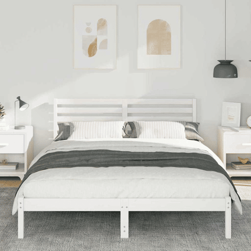 Estrutura de cama de casal com cabeceira king size - Branco 200 x 200 cm Estrutura de cama de casal com cabeceira king size - Branco 200 x 200 cm