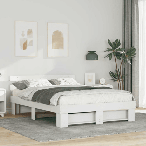 Estrutura da Cama de casal simple com cabeceira Branco 150 x 200 cm