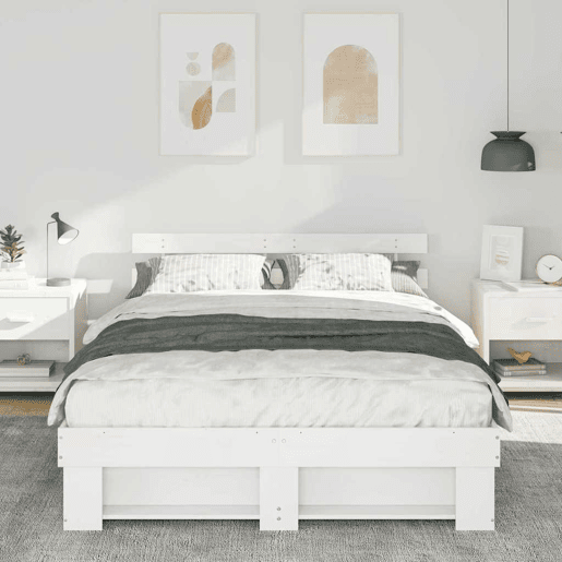 Estrutura da Cama de casal simple com cabeceira Branco 150 x 200 cm