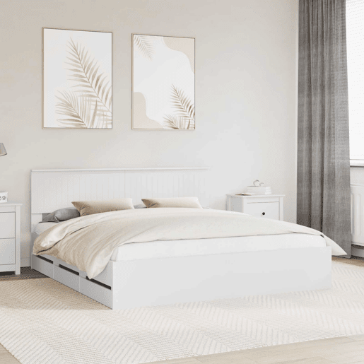 Estrutura De Cama De Casal Moderno - Branco 180 x 200 cm Madeira de Engenharia Estrutura De Cama De Casal Moderno - Branco 180 x 200 cm Madeira de Engenharia