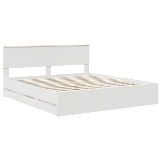Estrutura De Cama De Casal Moderno - Branco 180 x 200 cm Madeira de Engenharia Estrutura De Cama De Casal Moderno - Branco 180 x 200 cm Madeira de Engenharia