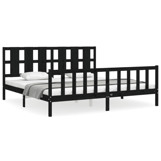Estrutura de Cama de casal moderno com cabeceira 200x200 cm madeira maciça preto