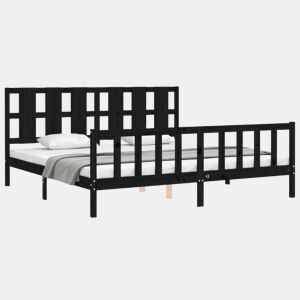 Estrutura de Cama de casal moderno com cabeceira 200x200 cm madeira maciça preto
