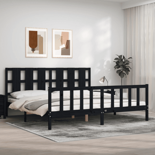 Estrutura de Cama de casal moderno com cabeceira 200x200 cm madeira maciça preto