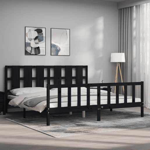Estrutura de Cama de casal moderno com cabeceira 200x200 cm madeira maciça preto