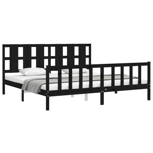 Estrutura de Cama de casal moderno com cabeceira 200x200 cm madeira maciça preto