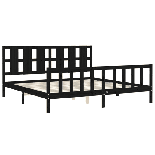 Estrutura de Cama de casal moderno com cabeceira 200x200 cm madeira maciça preto