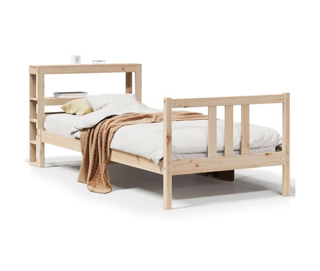 Estructura de cama individual para adultos con cabecero madera maciza pino 75x190 cm