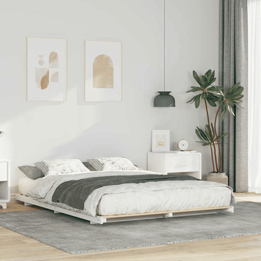 Estrutura de Cama de casal simple de chão simples e minimalista - Branco 160 x 210 cm Estrutura de Cama de casal simple de chão simples e minimalista - Branco 160 x 210 cm